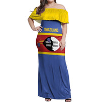 Swaziland Off Shoulder Maxi Dress Siyinqaba Eswatini Flag Style - Wonder Print Shop