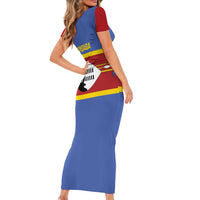 Swaziland Short Sleeve Bodycon Dress Siyinqaba Eswatini Flag Style - Wonder Print Shop