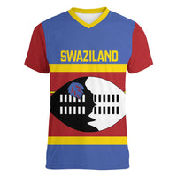 Swaziland Women V-Neck T-Shirt Siyinqaba Eswatini Flag Style - Wonder Print Shop
