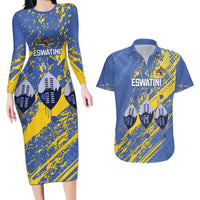 Eswatini Football Custom Couples Matching Long Sleeve Bodycon Dress and Hawaiian Shirt Sihlangu Semnikati Blue - Wonder Print Shop