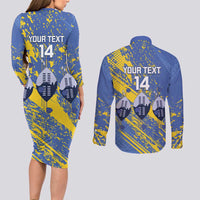 Eswatini Football Custom Couples Matching Long Sleeve Bodycon Dress and Long Sleeve Button Shirt Sihlangu Semnikati Blue - Wonder Print Shop