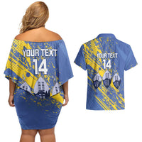 Eswatini Football Custom Couples Matching Off Shoulder Short Dress and Hawaiian Shirt Sihlangu Semnikati Blue - Wonder Print Shop