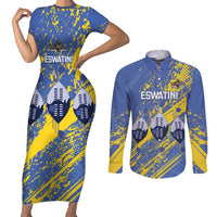 Eswatini Football Custom Couples Matching Short Sleeve Bodycon Dress and Long Sleeve Button Shirt Sihlangu Semnikati Blue - Wonder Print Shop
