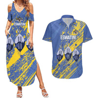 Eswatini Football Custom Couples Matching Summer Maxi Dress and Hawaiian Shirt Sihlangu Semnikati Blue - Wonder Print Shop
