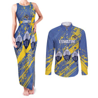 Eswatini Football Custom Couples Matching Tank Maxi Dress and Long Sleeve Button Shirt Sihlangu Semnikati Blue - Wonder Print Shop