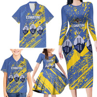 Eswatini Football Custom Family Matching Long Sleeve Bodycon Dress and Hawaiian Shirt Sihlangu Semnikati Blue - Wonder Print Shop