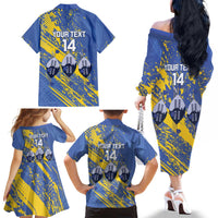 Eswatini Football Custom Family Matching Off The Shoulder Long Sleeve Dress and Hawaiian Shirt Sihlangu Semnikati Blue - Wonder Print Shop