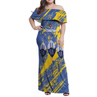 Eswatini Football Custom Family Matching Off Shoulder Maxi Dress and Hawaiian Shirt Sihlangu Semnikati Blue - Wonder Print Shop