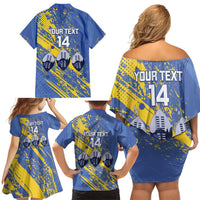 Eswatini Football Custom Family Matching Off Shoulder Short Dress and Hawaiian Shirt Sihlangu Semnikati Blue - Wonder Print Shop