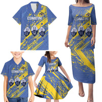 Eswatini Football Custom Family Matching Puletasi and Hawaiian Shirt Sihlangu Semnikati Blue - Wonder Print Shop