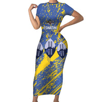 Eswatini Football Custom Family Matching Short Sleeve Bodycon Dress and Hawaiian Shirt Sihlangu Semnikati Blue - Wonder Print Shop