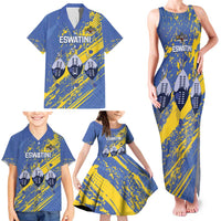 Eswatini Football Custom Family Matching Tank Maxi Dress and Hawaiian Shirt Sihlangu Semnikati Blue - Wonder Print Shop