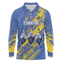 Eswatini Football Custom Long Sleeve Polo Shirt Sihlangu Semnikati Blue - Wonder Print Shop