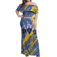 Eswatini Football Custom Off Shoulder Maxi Dress Sihlangu Semnikati Blue - Wonder Print Shop