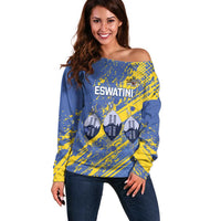 Eswatini Football Custom Off Shoulder Sweater Sihlangu Semnikati Blue - Wonder Print Shop