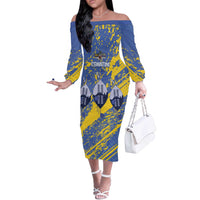 Eswatini Football Custom Off The Shoulder Long Sleeve Dress Sihlangu Semnikati Blue - Wonder Print Shop