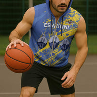 Eswatini Football Custom Sleeveless Zip Hoodie Sihlangu Semnikati Blue - Wonder Print Shop