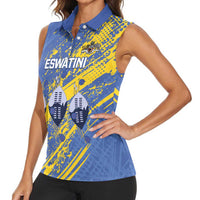 Eswatini Football Custom Women Sleeveless Polo Shirt Sihlangu Semnikati Blue - Wonder Print Shop