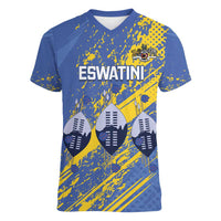 Eswatini Football Custom Women V-Neck T-Shirt Sihlangu Semnikati Blue - Wonder Print Shop