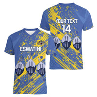 Eswatini Football Custom Women V-Neck T-Shirt Sihlangu Semnikati Blue - Wonder Print Shop
