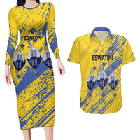 Eswatini Football Custom Couples Matching Long Sleeve Bodycon Dress and Hawaiian Shirt Sihlangu Semnikati Yellow - Wonder Print Shop
