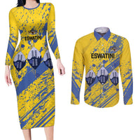Eswatini Football Custom Couples Matching Long Sleeve Bodycon Dress and Long Sleeve Button Shirt Sihlangu Semnikati Yellow - Wonder Print Shop