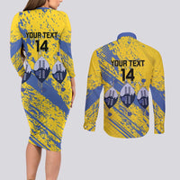 Eswatini Football Custom Couples Matching Long Sleeve Bodycon Dress and Long Sleeve Button Shirt Sihlangu Semnikati Yellow - Wonder Print Shop