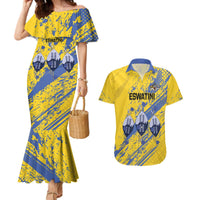 Eswatini Football Custom Couples Matching Mermaid Dress and Hawaiian Shirt Sihlangu Semnikati Yellow - Wonder Print Shop