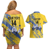 Eswatini Football Custom Couples Matching Off Shoulder Short Dress and Hawaiian Shirt Sihlangu Semnikati Yellow - Wonder Print Shop