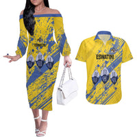Eswatini Football Custom Couples Matching Off The Shoulder Long Sleeve Dress and Hawaiian Shirt Sihlangu Semnikati Yellow - Wonder Print Shop