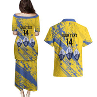 Eswatini Football Custom Couples Matching Puletasi and Hawaiian Shirt Sihlangu Semnikati Yellow - Wonder Print Shop