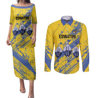 Eswatini Football Custom Couples Matching Puletasi and Long Sleeve Button Shirt Sihlangu Semnikati Yellow - Wonder Print Shop
