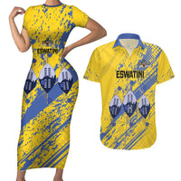 Eswatini Football Custom Couples Matching Short Sleeve Bodycon Dress and Hawaiian Shirt Sihlangu Semnikati Yellow - Wonder Print Shop