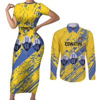 Eswatini Football Custom Couples Matching Short Sleeve Bodycon Dress and Long Sleeve Button Shirt Sihlangu Semnikati Yellow - Wonder Print Shop
