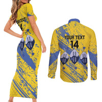 Eswatini Football Custom Couples Matching Short Sleeve Bodycon Dress and Long Sleeve Button Shirt Sihlangu Semnikati Yellow - Wonder Print Shop