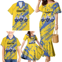 Eswatini Football Custom Family Matching Mermaid Dress and Hawaiian Shirt Sihlangu Semnikati Yellow - Wonder Print Shop