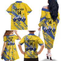 Eswatini Football Custom Family Matching Off The Shoulder Long Sleeve Dress and Hawaiian Shirt Sihlangu Semnikati Yellow - Wonder Print Shop