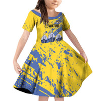 Eswatini Football Custom Family Matching Off Shoulder Short Dress and Hawaiian Shirt Sihlangu Semnikati Yellow - Wonder Print Shop