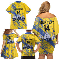 Eswatini Football Custom Family Matching Off Shoulder Short Dress and Hawaiian Shirt Sihlangu Semnikati Yellow - Wonder Print Shop