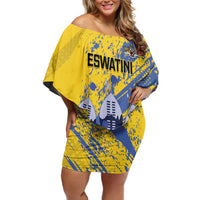 Eswatini Football Custom Family Matching Off Shoulder Short Dress and Hawaiian Shirt Sihlangu Semnikati Yellow - Wonder Print Shop