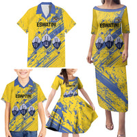 Eswatini Football Custom Family Matching Puletasi and Hawaiian Shirt Sihlangu Semnikati Yellow - Wonder Print Shop