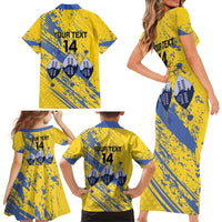 Eswatini Football Custom Family Matching Short Sleeve Bodycon Dress and Hawaiian Shirt Sihlangu Semnikati Yellow - Wonder Print Shop