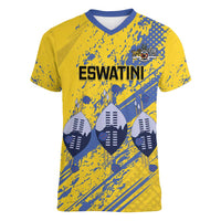 Eswatini Football Custom Women V-Neck T-Shirt Sihlangu Semnikati Yellow - Wonder Print Shop