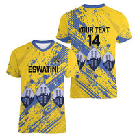 Eswatini Football Custom Women V-Neck T-Shirt Sihlangu Semnikati Yellow - Wonder Print Shop