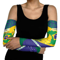 Brazil Independence Day Arm Sleeves Ordem e Progresso Map With Golden Trumpet - Wonder Print Shop