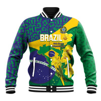 Brazil Independence Day Baseball Jacket Ordem e Progresso Map With Golden Trumpet - Wonder Print Shop