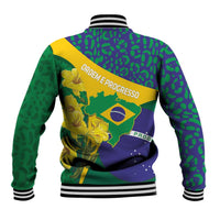 Brazil Independence Day Baseball Jacket Ordem e Progresso Map With Golden Trumpet - Wonder Print Shop
