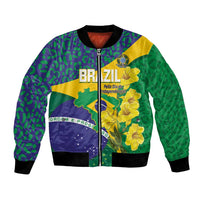 Brazil Independence Day Bomber Jacket Ordem e Progresso Map With Golden Trumpet - Wonder Print Shop