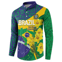 Brazil Independence Day Button Sweatshirt Ordem e Progresso Map With Golden Trumpet - Wonder Print Shop