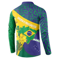 Brazil Independence Day Button Sweatshirt Ordem e Progresso Map With Golden Trumpet - Wonder Print Shop